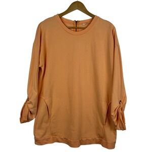 Soft Surroundings Sweatshirt Sz M Tunic Pockets Comfy Roll‎ Tab Sleeve Peach